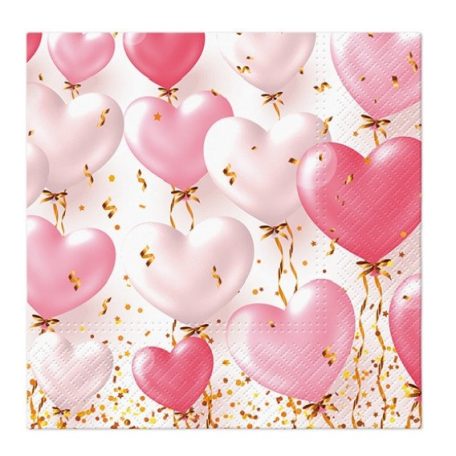 PAW papírszalvéta - Heart Balloons Rose - 33x33 cm - 20 db/csomag