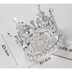    Tortadíszítő hercegnő korona gyöngyös - Ezüst - 7,6cm x 5,5 cm