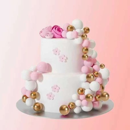 Torta gömb beszúró - Rózsaszín-fehér-arany - 36db-os szett