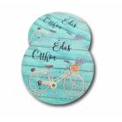 Fa tábla - Édes otthon biciklis - Türkiz - 7x7 cm