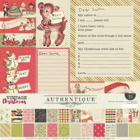 Authentique scrapbook papír - Vintage Christmas - 2 oldalas - 30,5 x 30,5 cm - VIN-12