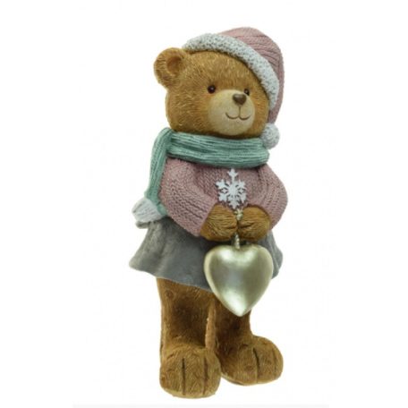 Maci figura szivvel – Rózsaszín – 21,5 cm
