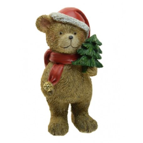 Karácsonyi maci figura fenyővel - 10 cm, 13 cm