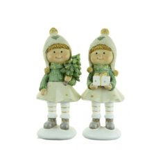 Lány figura - fenyővel, ajándékkal - 6,5x5,5x15,5 cm