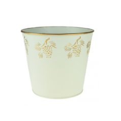   Karácsonyi fém kaspó tobozzal - Fehér-arany - 11,5 cm, 13 cm