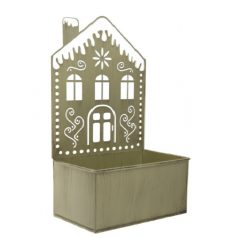 Ház kaspó fém – Barna - 15x9x8/28 cm 