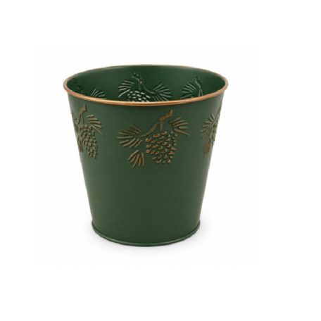Karácsonyi fém kaspó  tobozzal - Zöld-arany - 11,5 cm, 13 cm